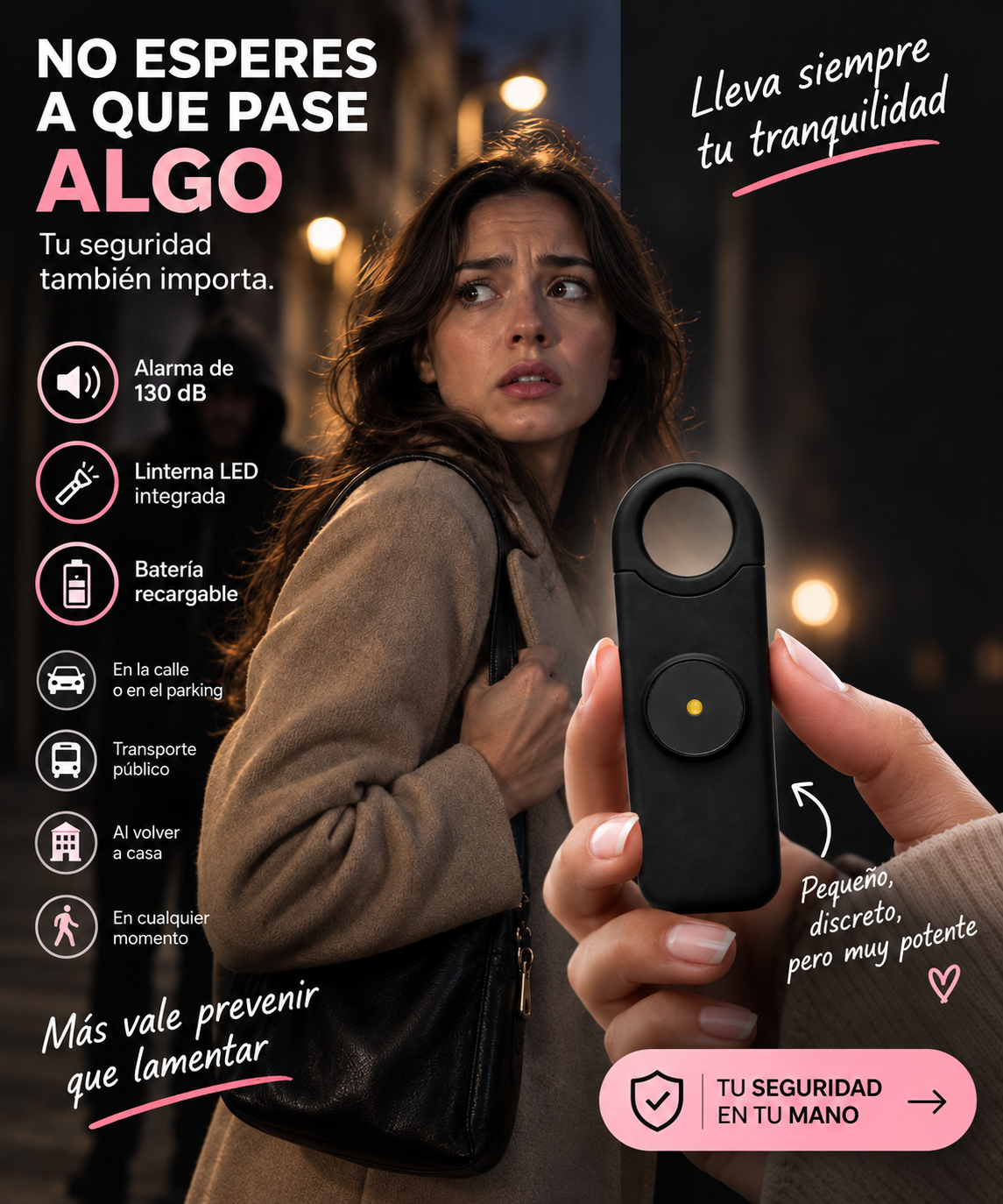 Mireluma SOS — alarma personal de 130 dB con luz